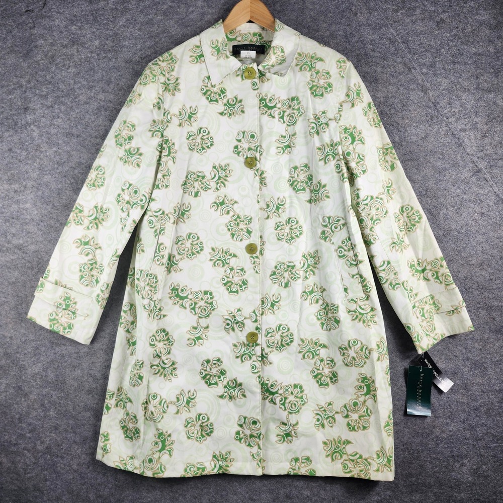 VTG Harve Benard Holtzman Rain Trench Coat Women 16 Green Floral NWT Retail $160
